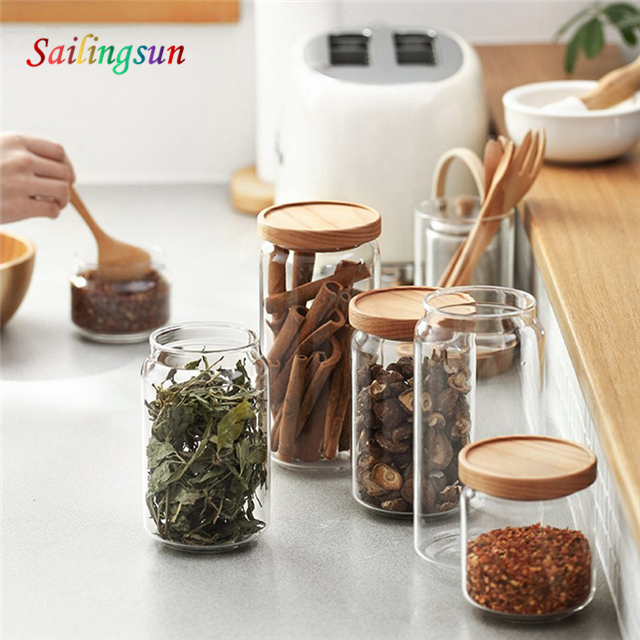 classical sealed wooden lid handcraft pyrex thermo glass food jar