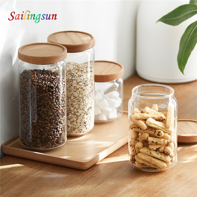 classical sealed wooden lid handcraft pyrex thermo glass food jar