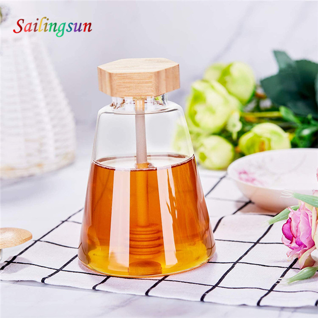 classical thickened bottom with stoper clear pyrex glass honey jar