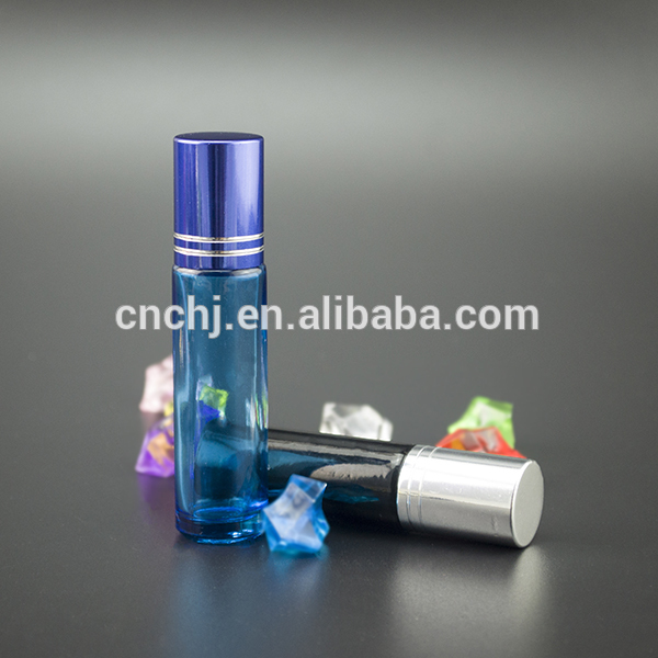 clear 10ml empty glass perfume bottle with plastic roller ball and matte silver cap