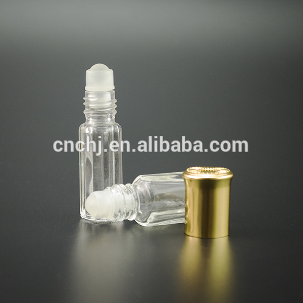 clear 10ml empty glass perfume bottle with plastic roller ball and matte silver cap