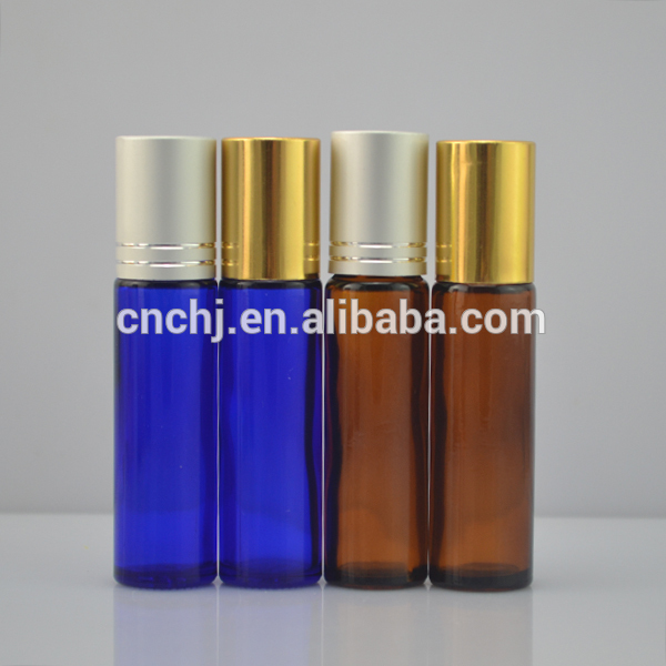clear 10ml empty glass perfume bottle with plastic roller ball and matte silver cap