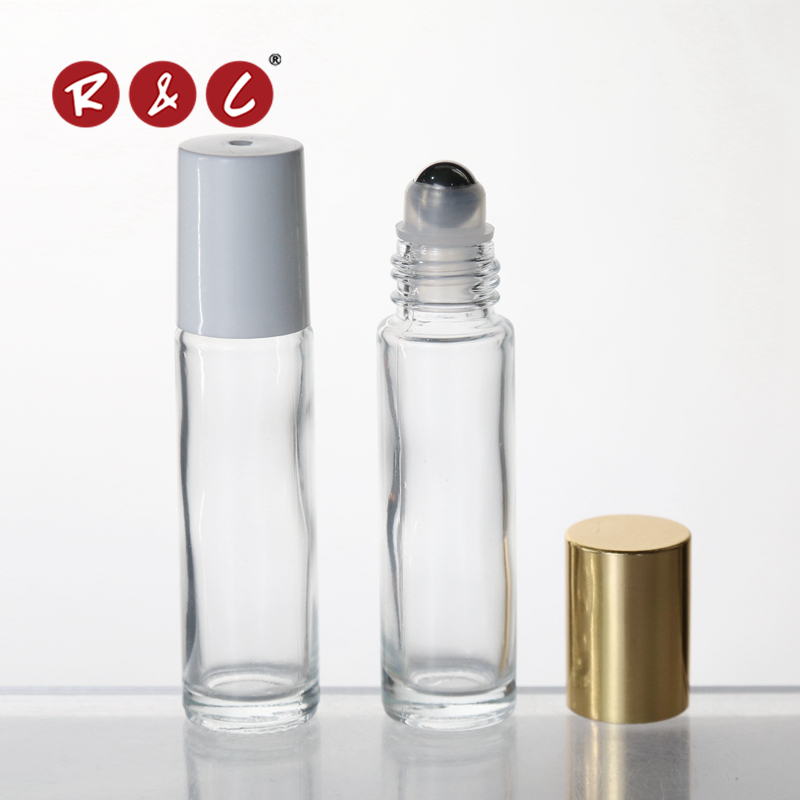 clear 10ml glass empty perfume roll on bottle with gold aluminium cap