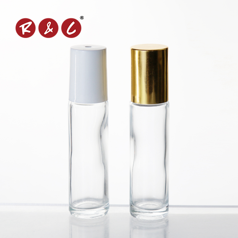 clear 10ml glass empty perfume roll on bottle with gold aluminium cap