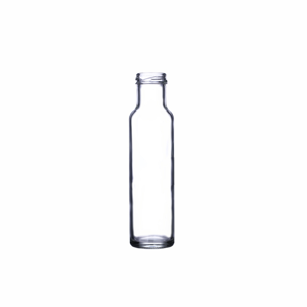 clear 150ml 5 oz glass bottle hot sauce with black screw lid