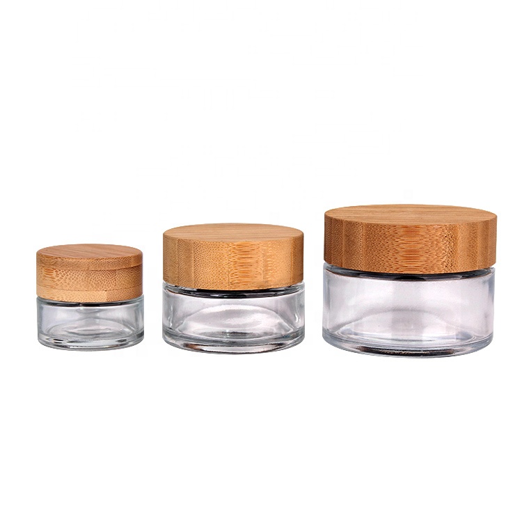 clear 20ml 50ml 100ml skin care cosmetics cream glass jar and bamboo wood lid