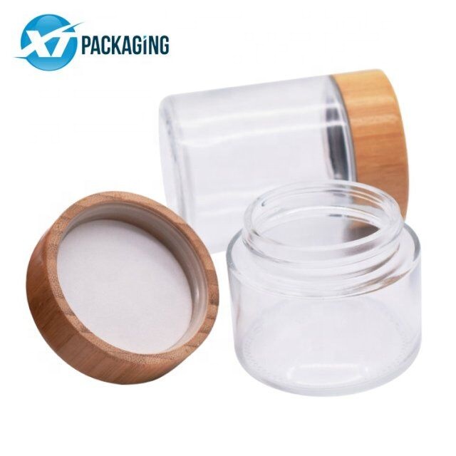 clear 2OZ bamboo jar glass child resistant 70g weed glass jar child proof
