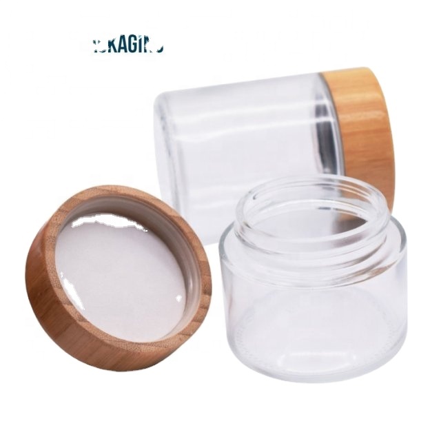 clear 2OZ bamboo jar glass child resistant 70g weed glass jar child proof