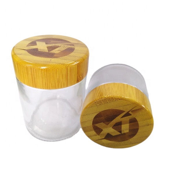 clear 2OZ bamboo jar glass child resistant 70g weed glass jar child proof