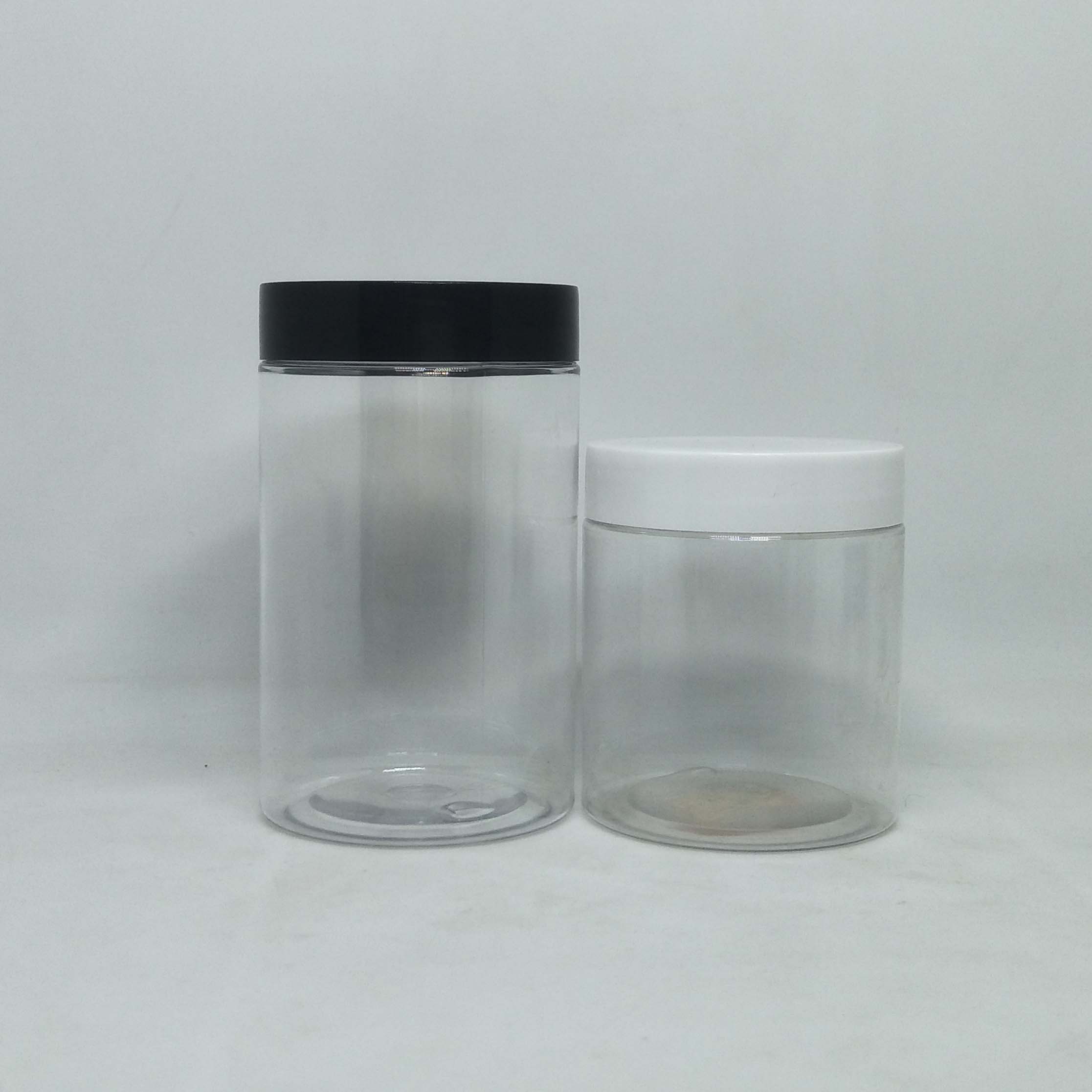 clear PET Plastic Jars with black white caps cosmetic container face cream jar