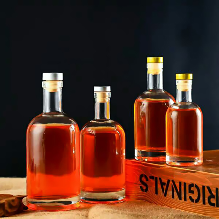 clear Vodka ice wine bottle transparent thick bottom wine glass bottle tea with cork plug 250ml 375ml 500ml 700m
