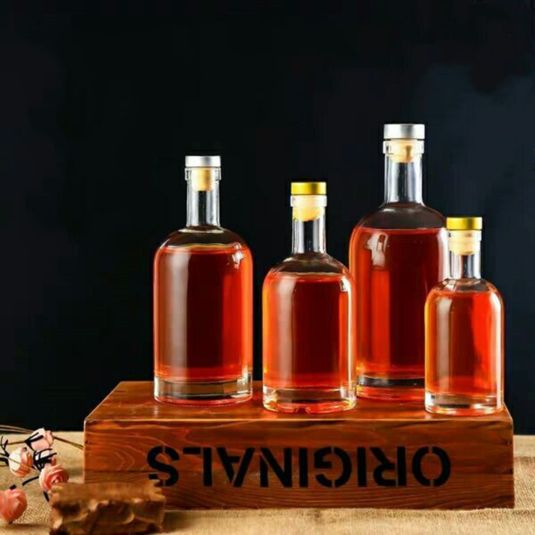 clear Vodka ice wine bottle transparent thick bottom wine glass bottle tea with cork plug 250ml 375ml 500ml 700m