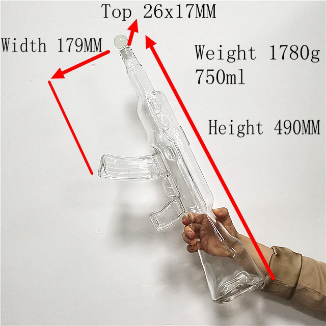 clear ak 47 gun shaped glass wine bottle with cork lid