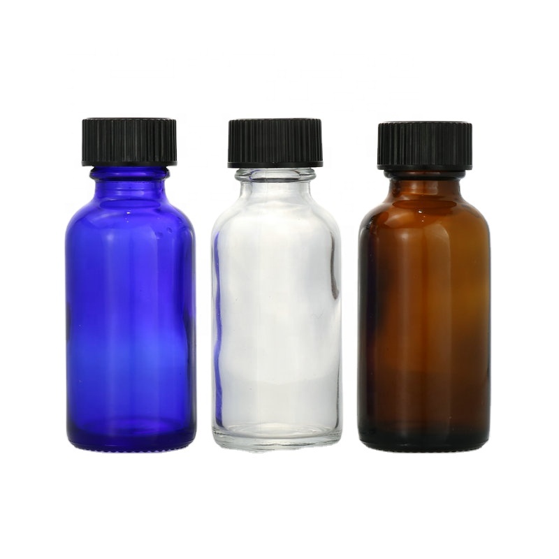 clear amber blue boston glass bottle with bamboo cap