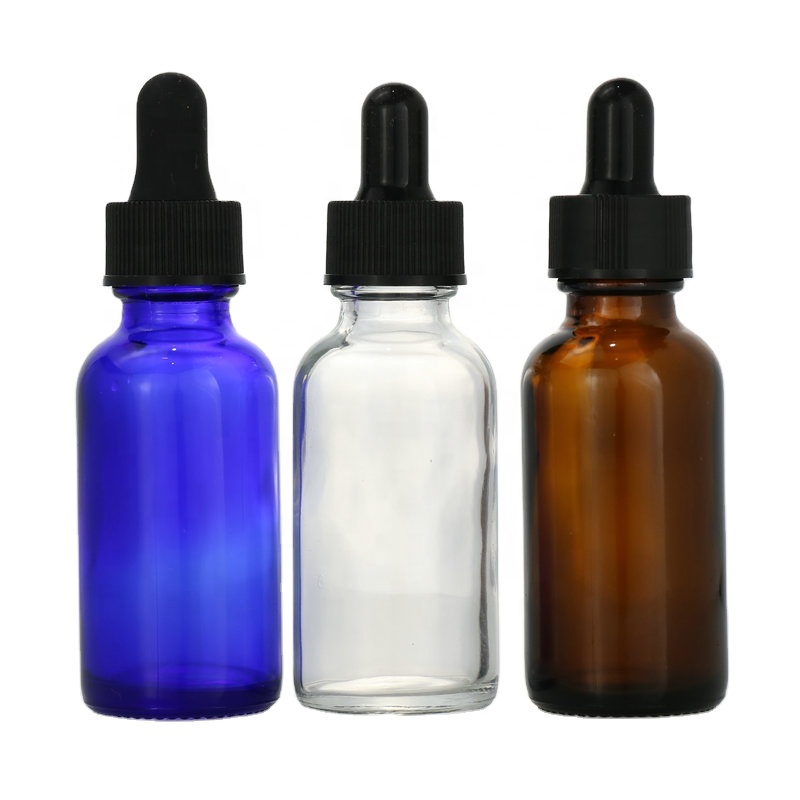 clear amber blue boston glass bottle with bamboo cap