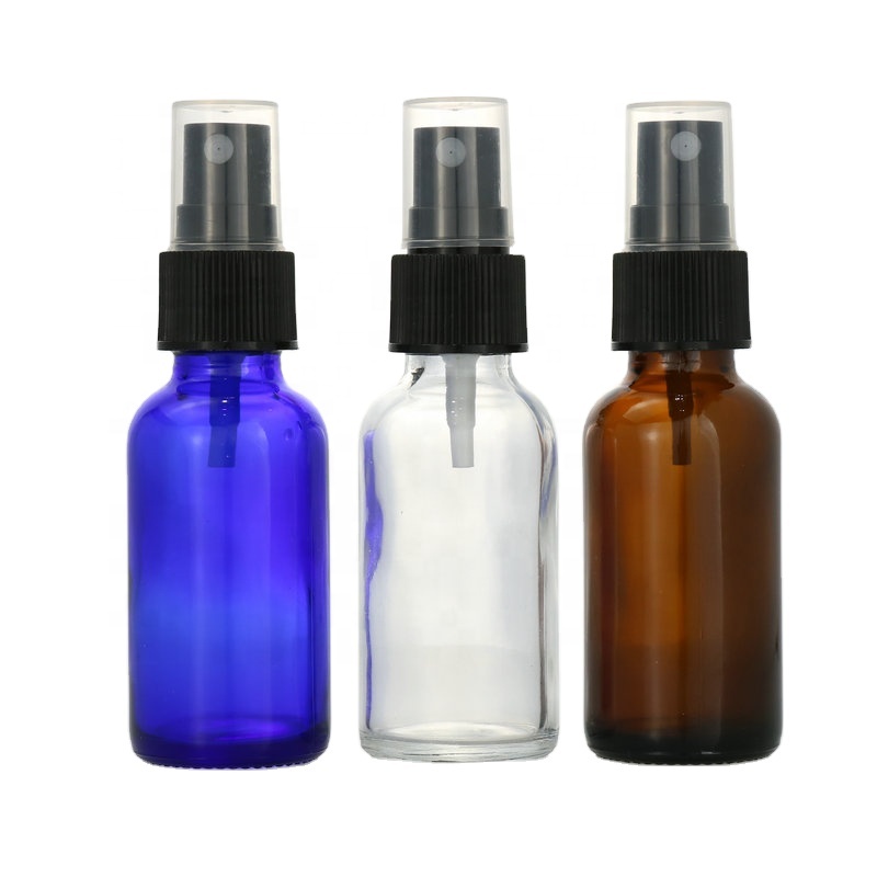 clear amber blue boston glass bottle with bamboo cap