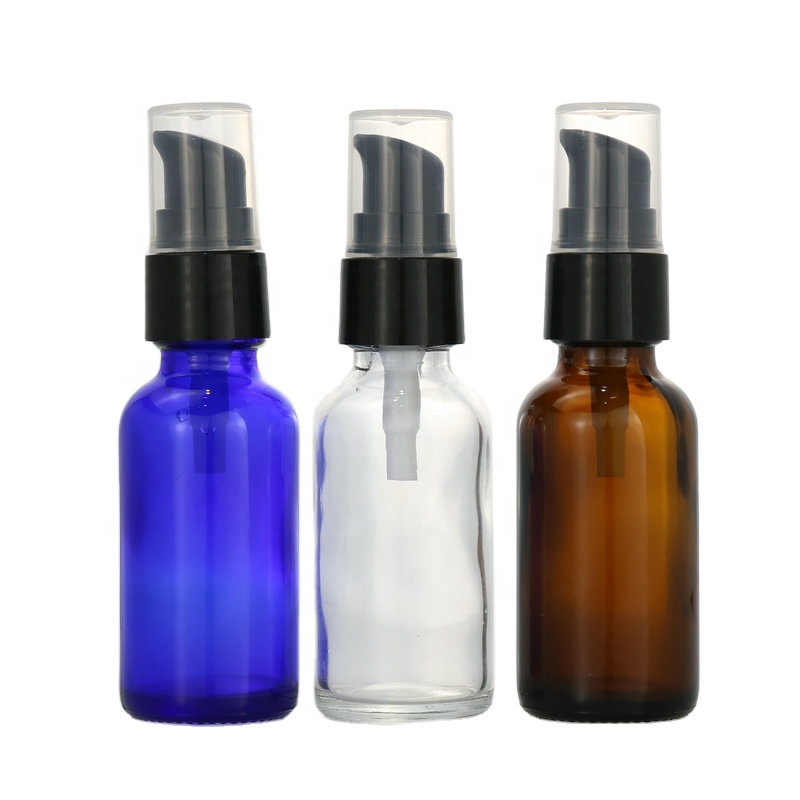 clear amber blue boston glass bottle with bamboo cap