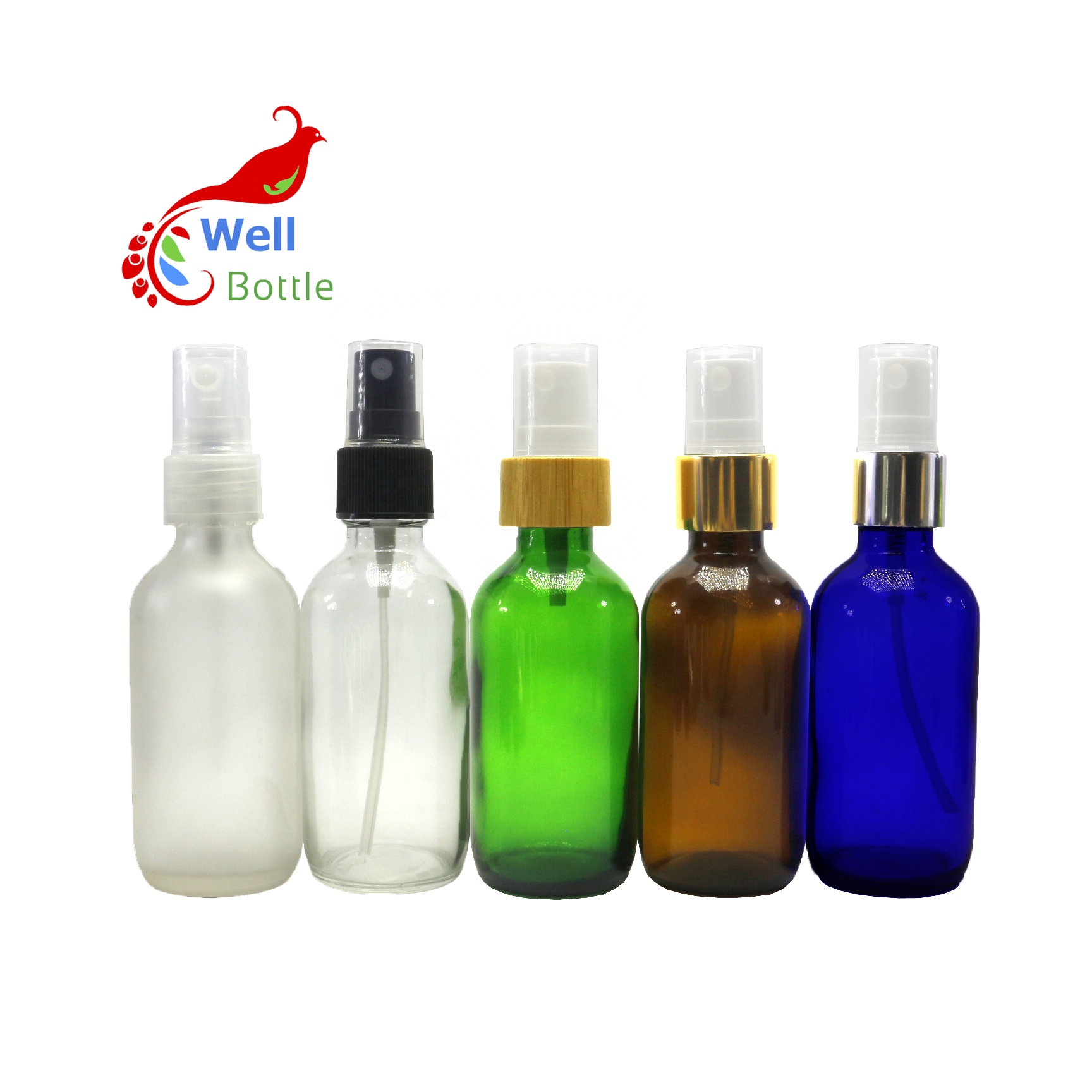 clear blue amber frosted cosmetic serum 2oz boston round glass dropper bottle RGB-336C