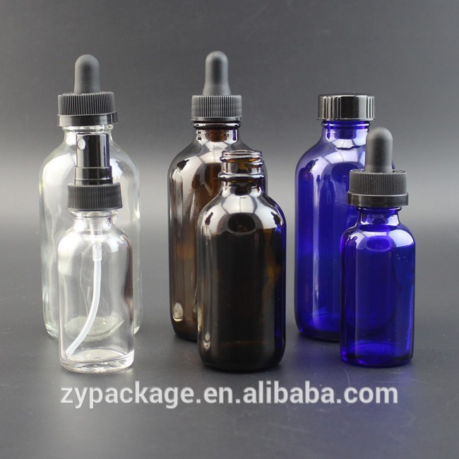 clear blue amber green 15ml 30ml 60ml 120ml boston round glass dropper bottle