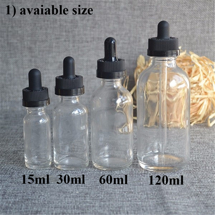 clear blue amber green 15ml 30ml 60ml 120ml boston round glass dropper bottle