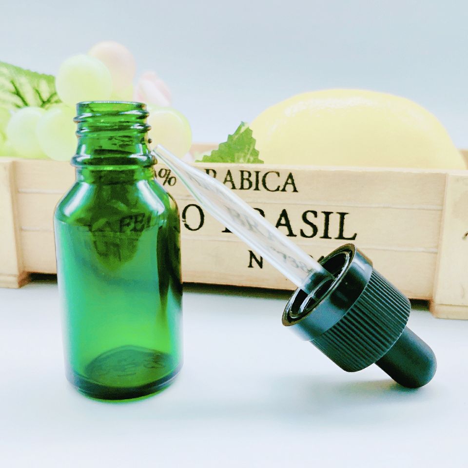 clear blue amber green 15ml boston round glass dropper bottle