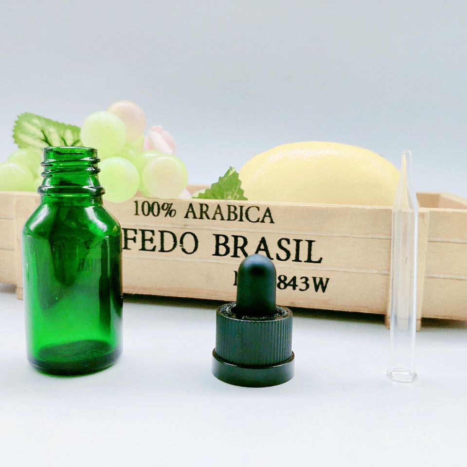 clear blue amber green 15ml boston round glass dropper bottle
