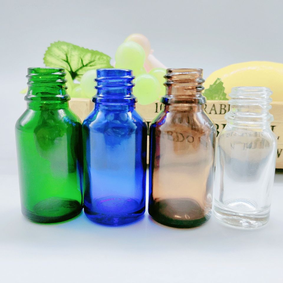 clear blue amber green 15ml boston round glass dropper bottle