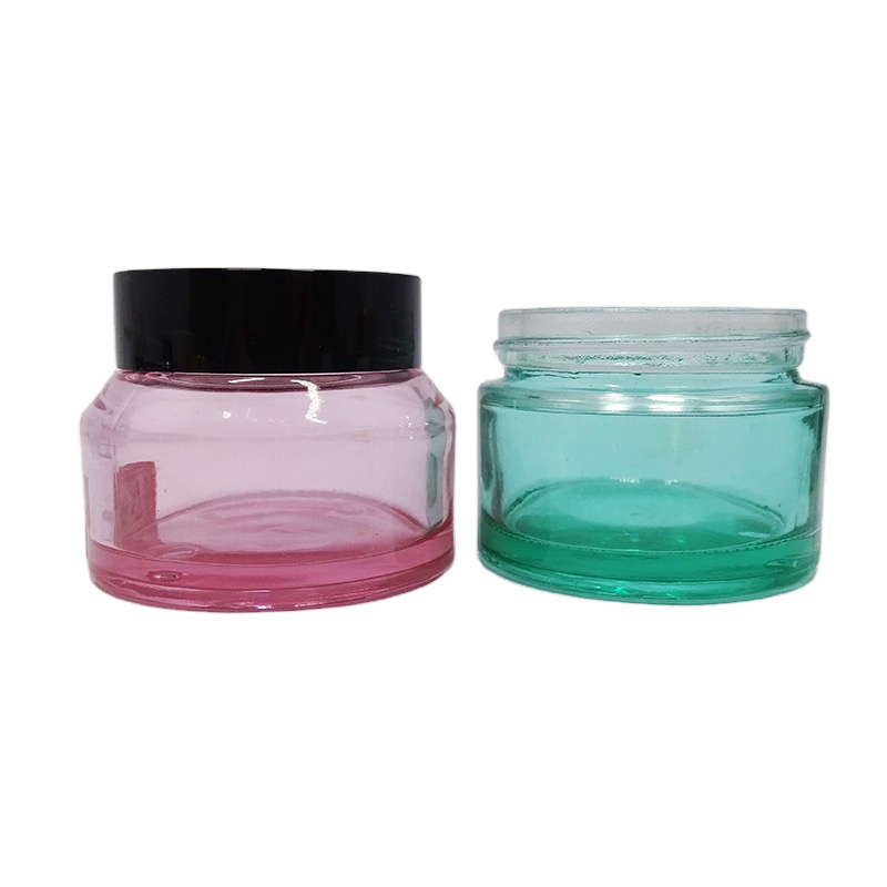 clear blue pink cosmetic packaging container beauty face skin care cream custom colored glass jar