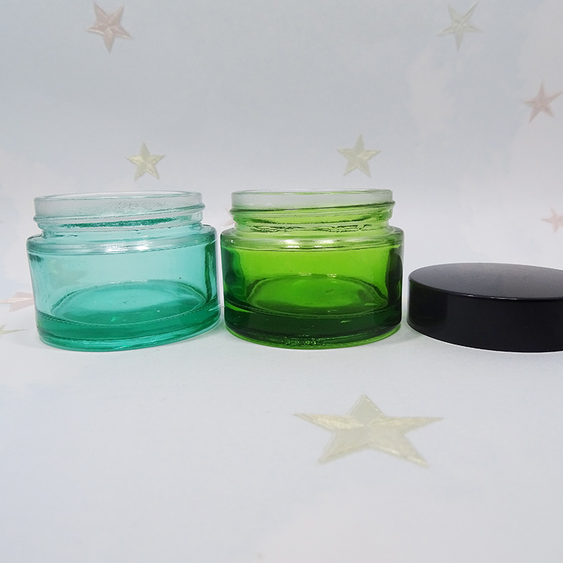 clear blue pink cosmetic packaging container beauty face skin care cream custom colored glass jar