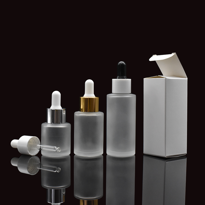 clear foundation dropper bottle 10ml 20ml 30ml 50ml frosted flat shoulder glass serum bottle with white box