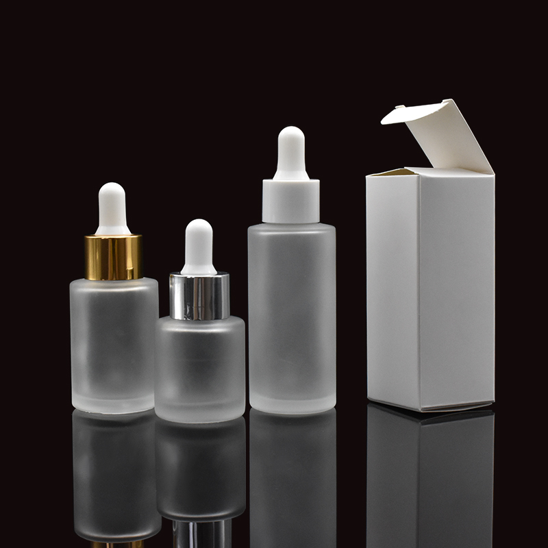 clear foundation dropper bottle 10ml 20ml 30ml 50ml frosted flat shoulder glass serum bottle with white box