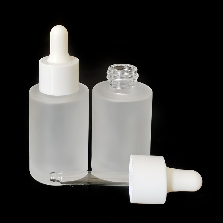 clear frosted 1 oz 30ml flat shoulder cylinder glass dropper bottle for serum essential oil