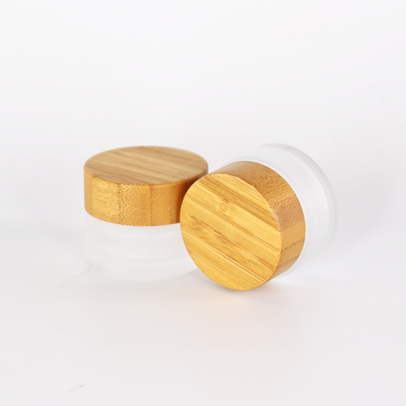 clear frosted color Skin Care Cream Containers 10g 30g 50g Glass Cosmetic Jar with Bamboo Lid glass jar