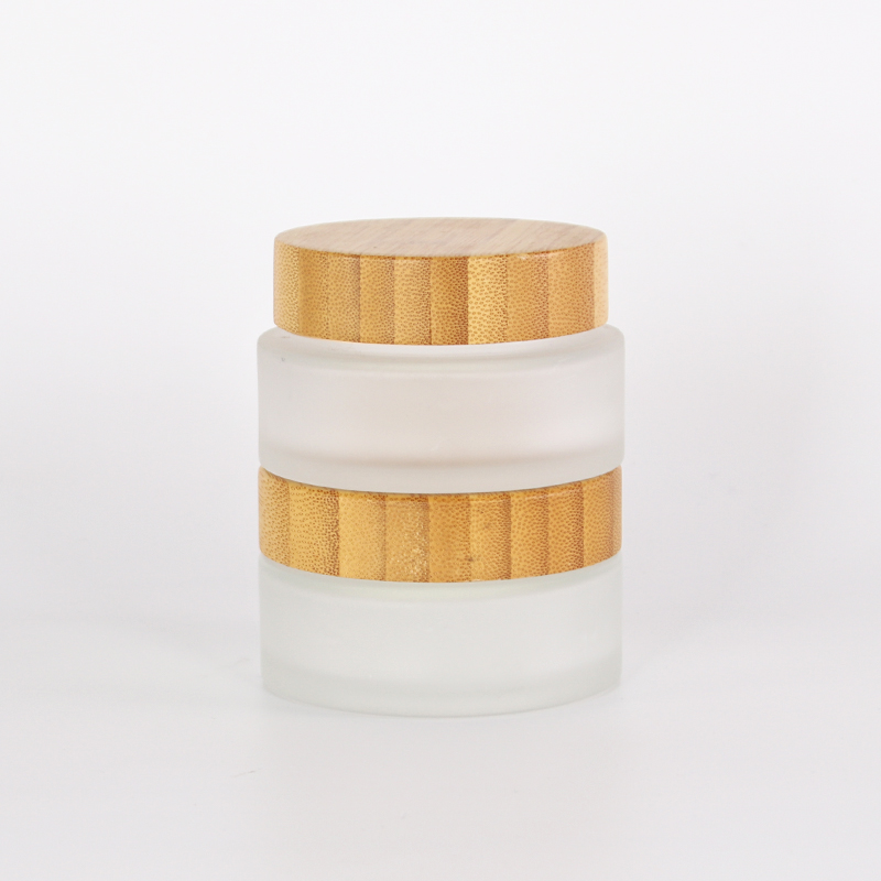 clear frosted color Skin Care Cream Containers 10g 30g 50g Glass Cosmetic Jar with Bamboo Lid glass jar