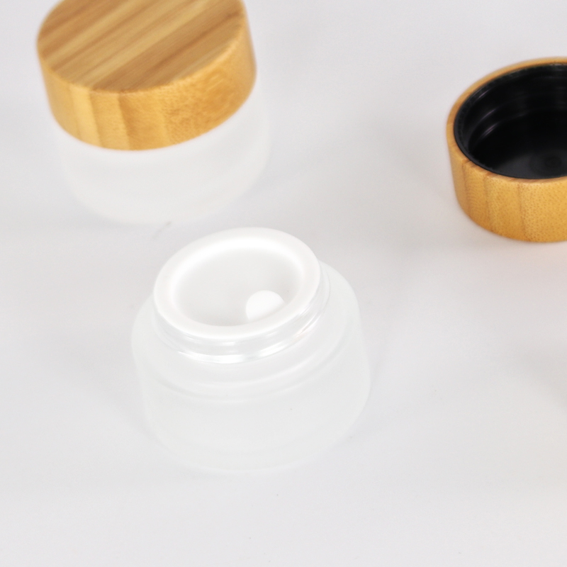 clear frosted color Skin Care Cream Containers 10g 30g 50g Glass Cosmetic Jar with Bamboo Lid glass jar