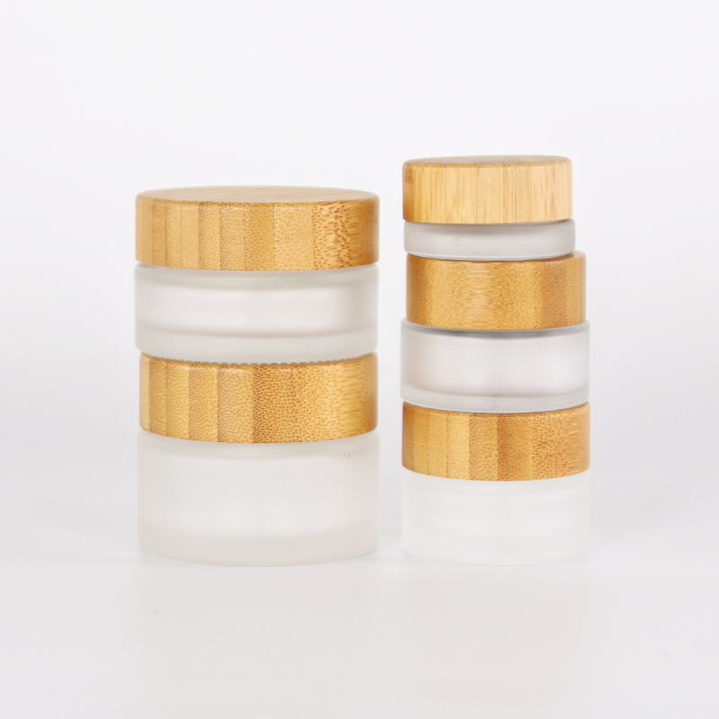clear frosted color Skin Care Cream Containers 50ml Frosted Cosmetic Glass Jar With Bamboo Lid glass jar