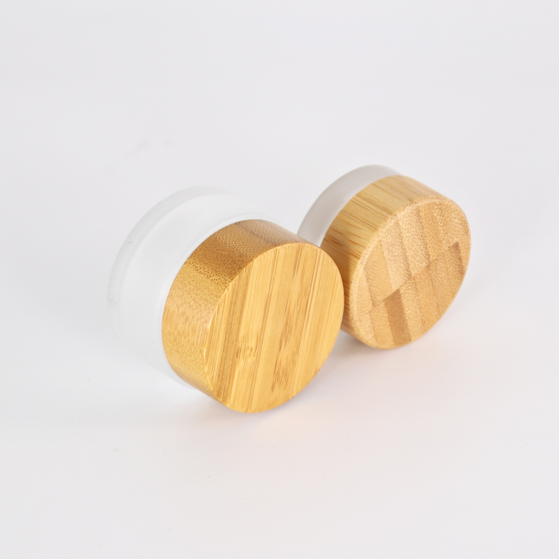 clear frosted color Skin Care Cream Frosted Cosmetic Glass Jar With Bamboo Lid