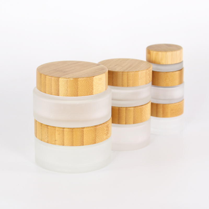 clear frosted color Skin Care Cream Frosted Cosmetic Glass Jar With Bamboo Lid