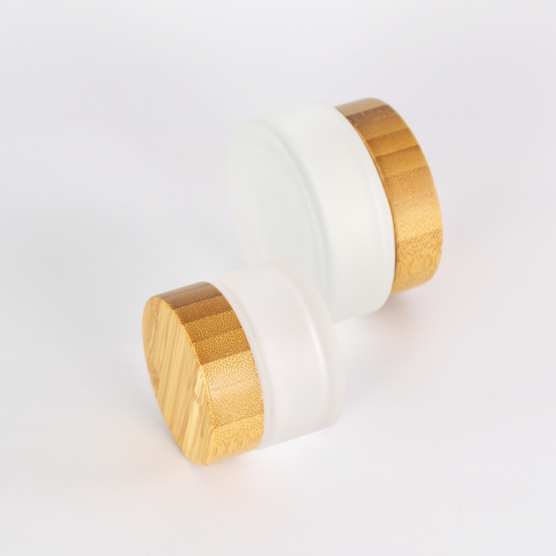 clear frosted color Skin Care Cream Frosted Cosmetic Glass Jar With Bamboo Lid