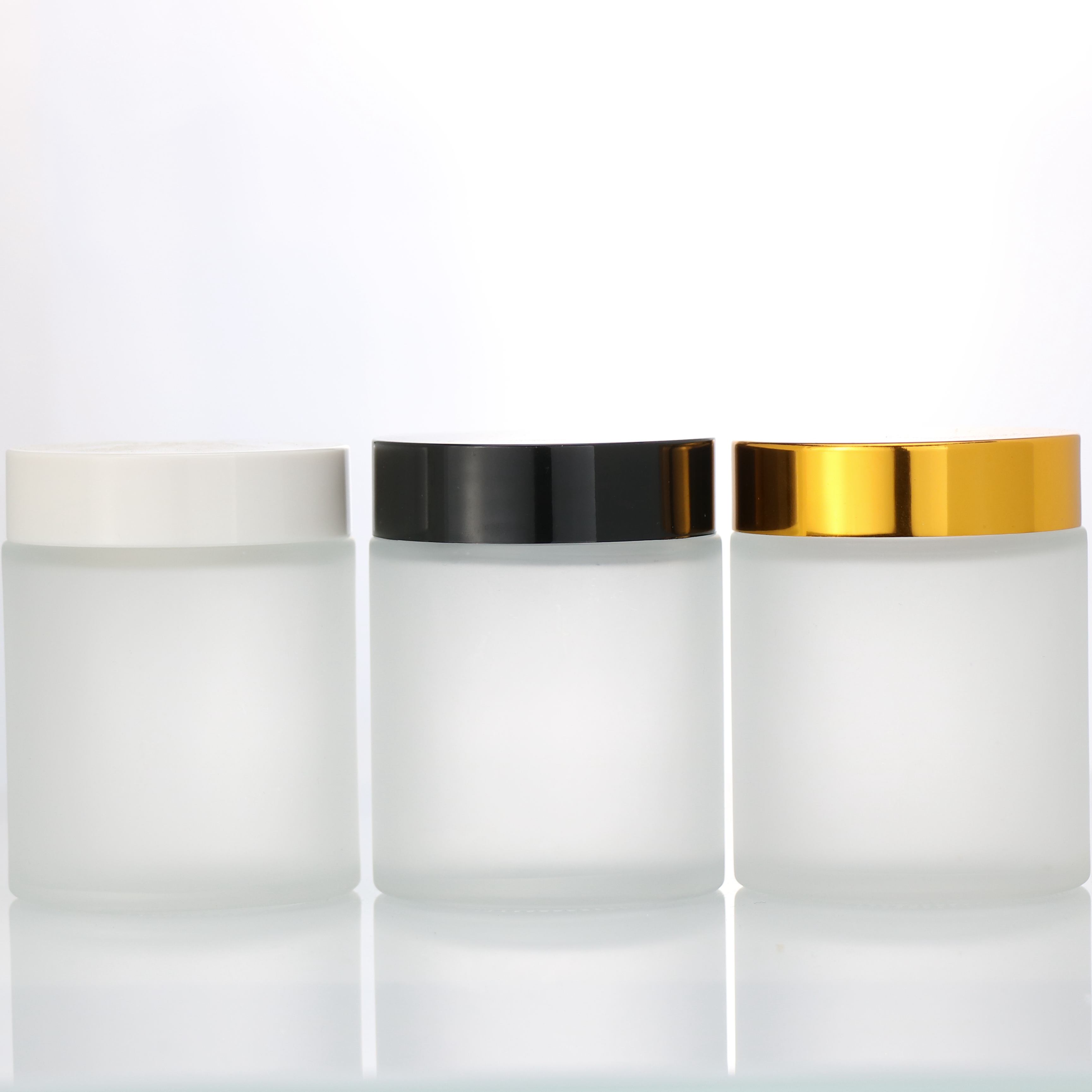 clear frosted cosmetic glass jar with full bamboo cap BJ-025RL