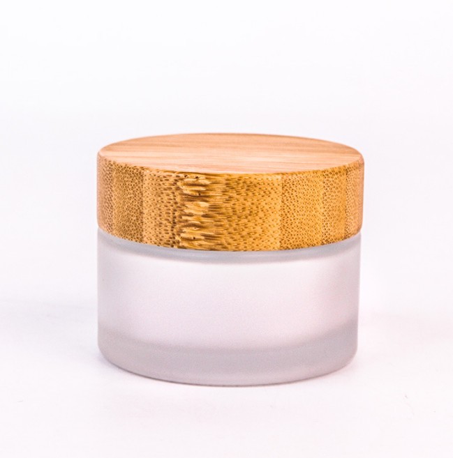 clear frosted glass cream jar with bamboo lid 65ml 125ml  bamboo cosmetic cream jars