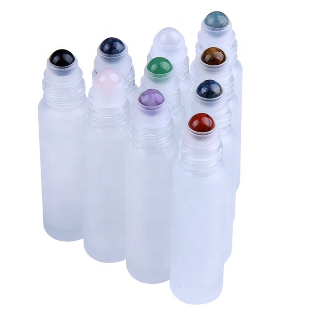 clear glass assorted Natural Quartz gemstone roller bottles for essential oil