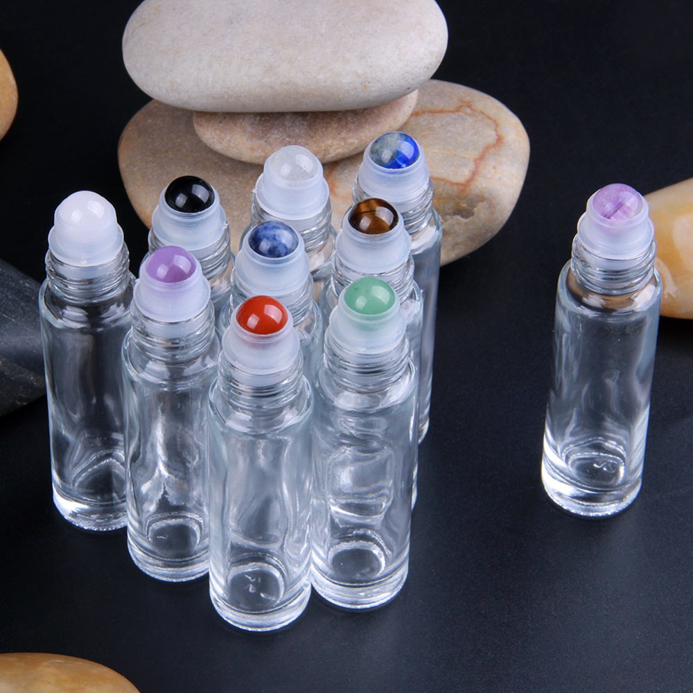 clear glass assorted Natural Quartz gemstone roller bottles for essential oil