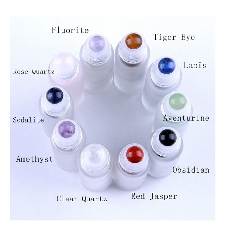 clear glass assorted Natural Quartz gemstone roller bottles for essential oil