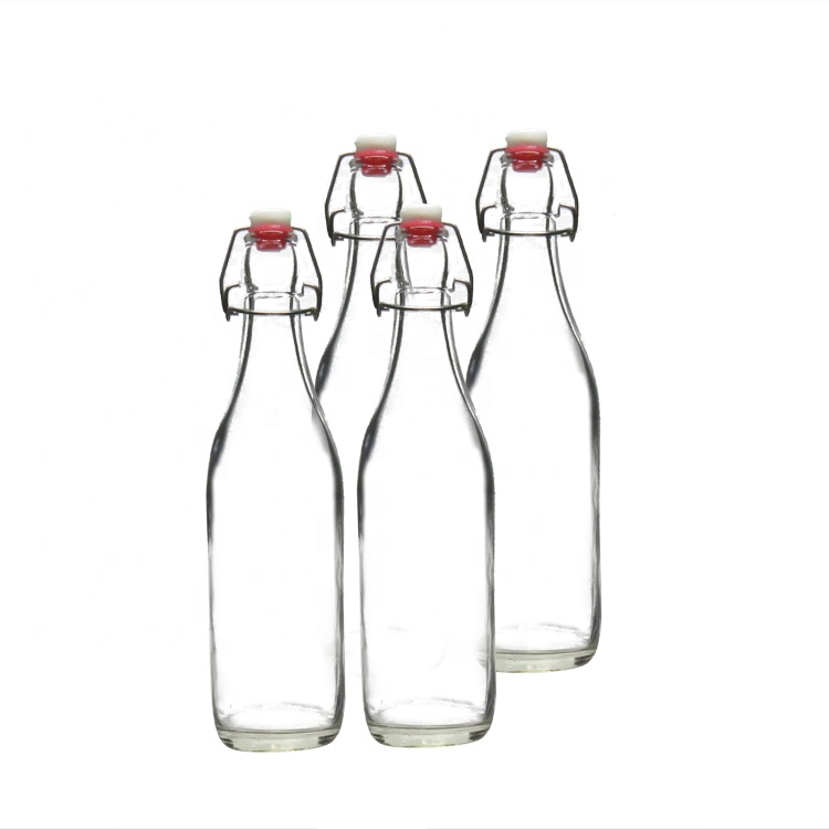 clear glass beer drinking/lemonade/juice bottle with swing clip top wholesale
