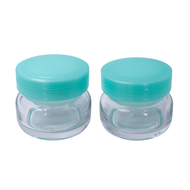 clear glass blue cap container for skincare eye cream lotion glass jar