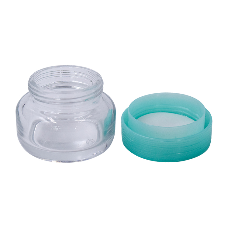 clear glass blue cap container for skincare eye cream lotion glass jar