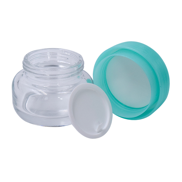 clear glass blue cap container for skincare eye cream lotion glass jar