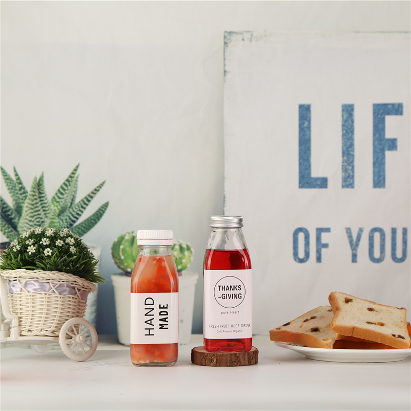 clear glass bottle 350ml beverage ,milk tea/kombucha glass bottle with screw lid