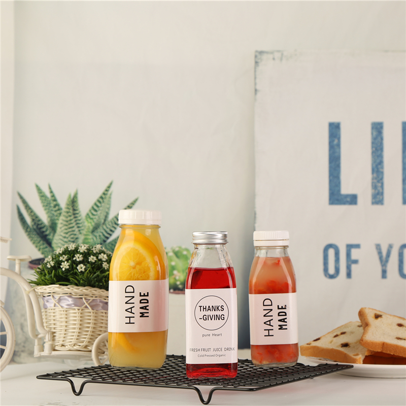 clear glass bottle 350ml beverage,milk tea/kombucha glass bottle with screw lid